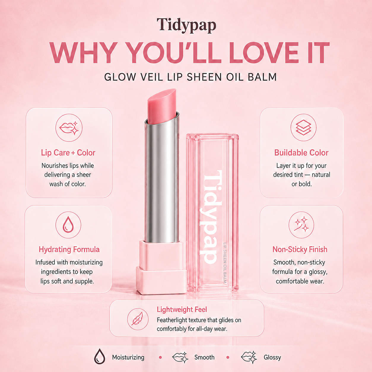 🔥Last Day Buy 1 Get 1 Free|Tidypap GLOW VEIL LIP SHEEN OIL BALM